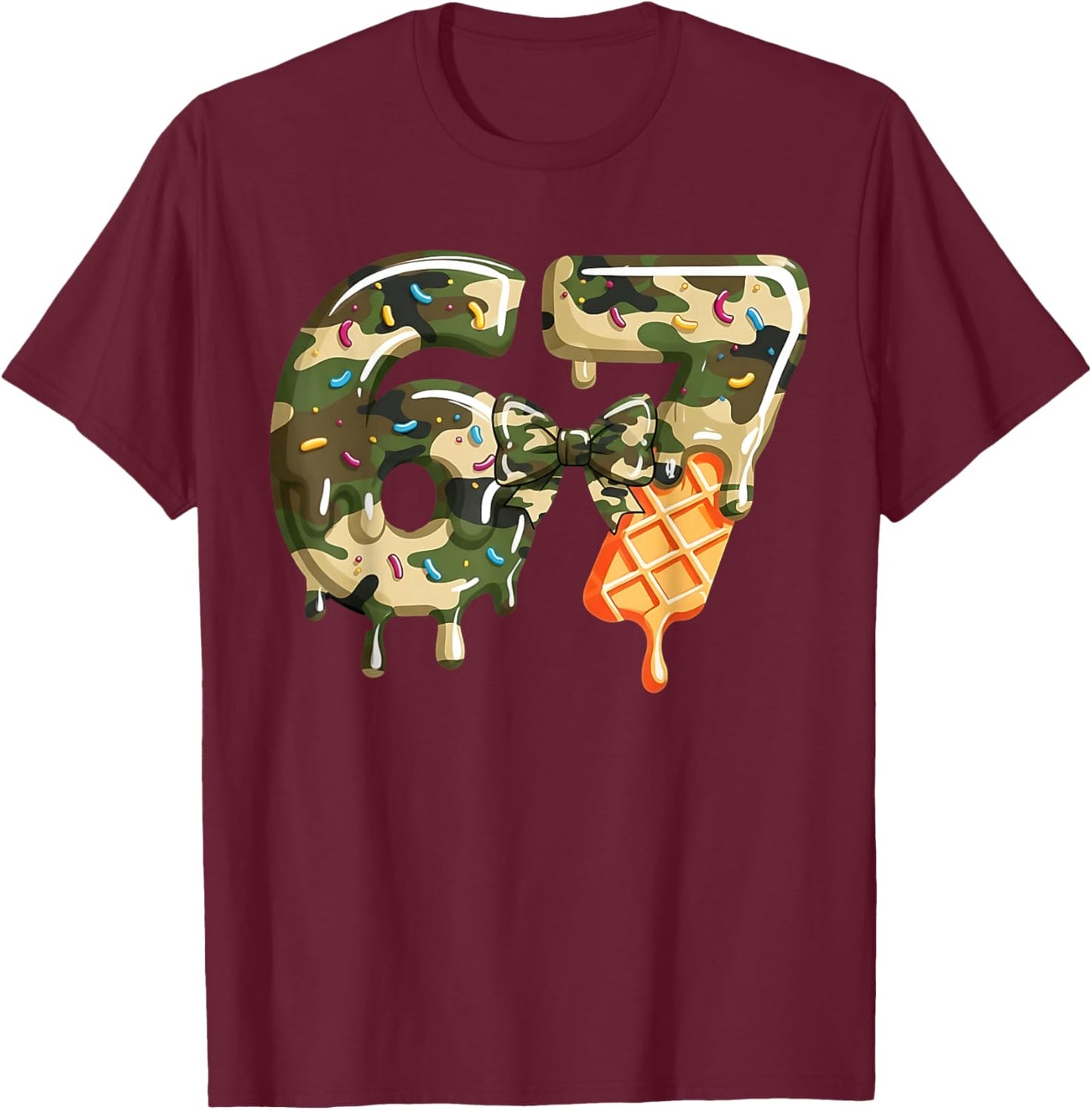 Funny 67 Ice Cream Drip Meme Six Seven Camouflage Camo T-Shirt - T-Shirt | Maroon