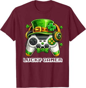 Lucky Gamer St Patricks Day Game Controller Boys Kids T-Shirt - T-Shirt | Maroon