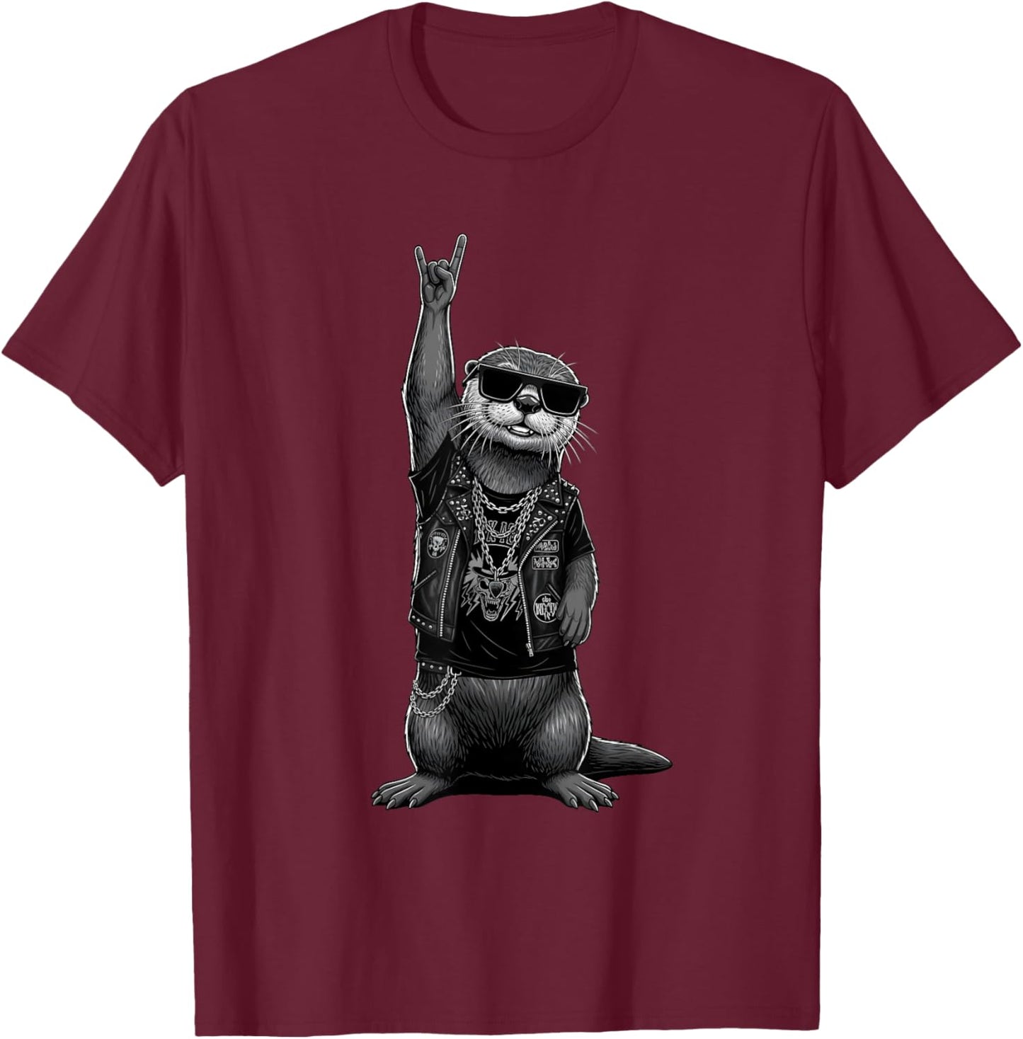 Retro Cool Rock Otter Music Men Kids Women Funny T-Shirt - T-Shirt | Maroon