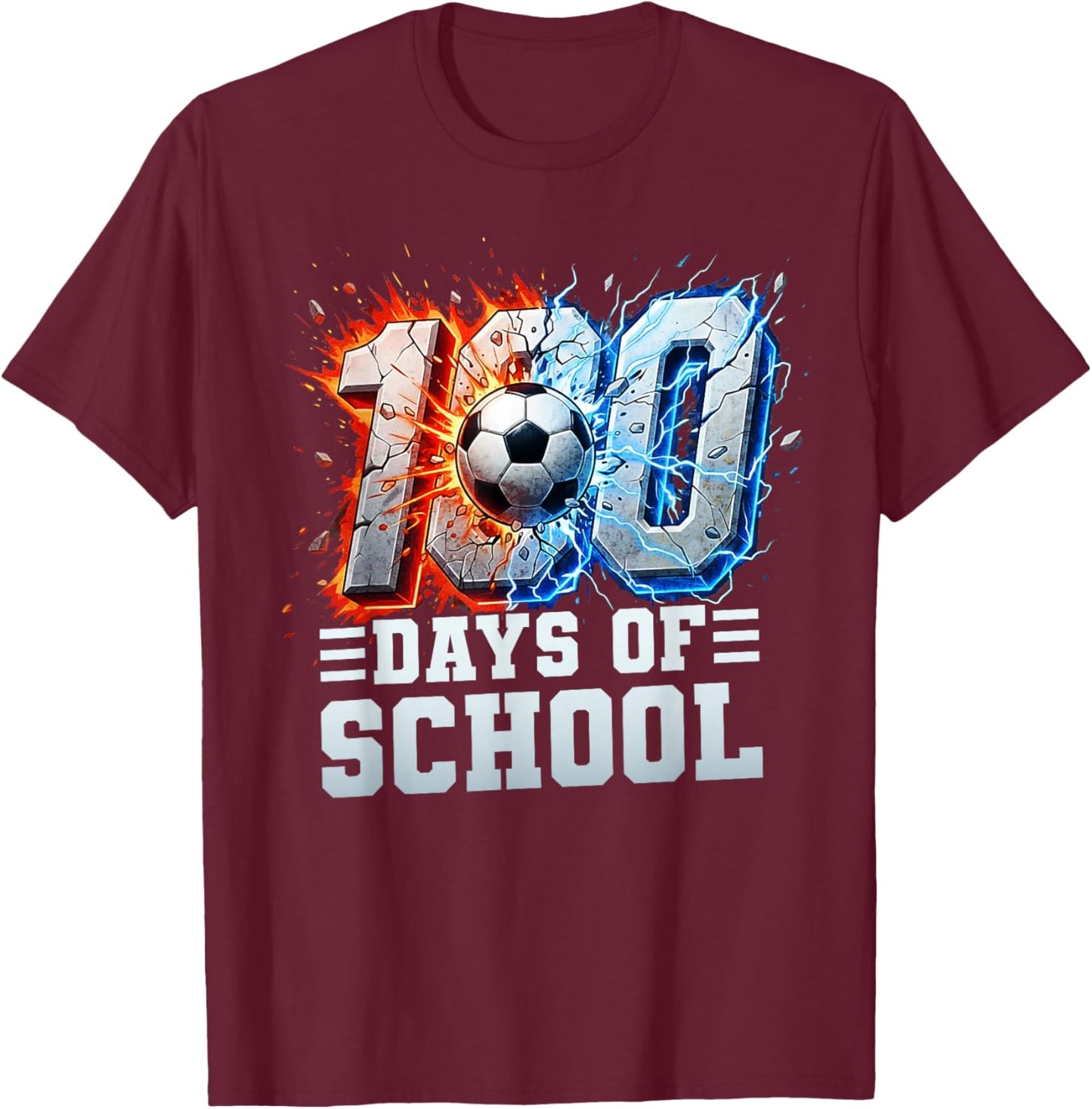 100th Day of School Soccer 100 Days of School Boys Kids T-Shirt - T-Shirt | Maroon