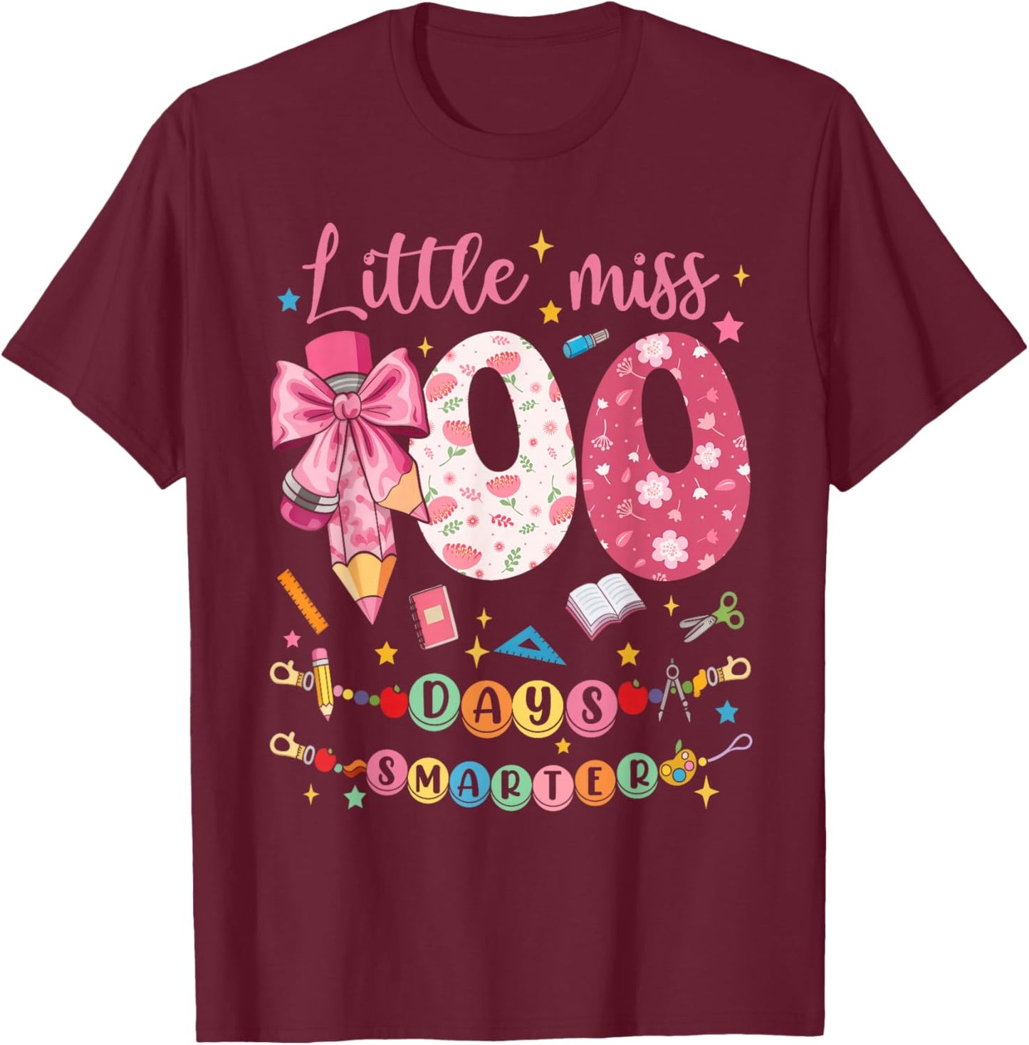 Kids Girls 100th Day of School T-Shirt - T-Shirt | Maroon