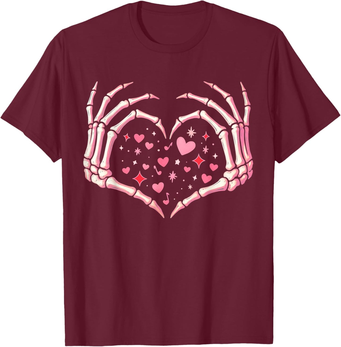 Valentines Day Skeleton Hand Heart Funny Men Women Kids T-Shirt - T-Shirt | Maroon