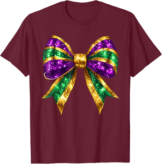 Mardi Gras Coquette Bow Fat Tuesday New Orleans Women Kids T-Shirt - T-Shirt | Maroon