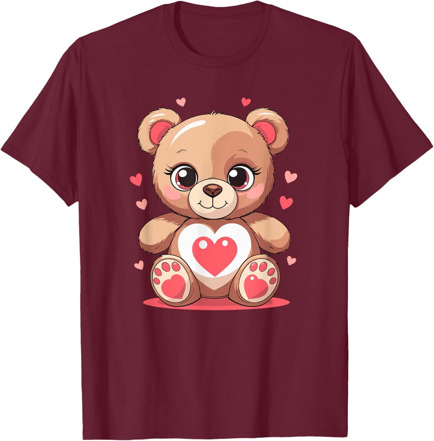 Valentines Day Cute Teddy Bear with Heart Love T-Shirt - T-Shirt | Maroon