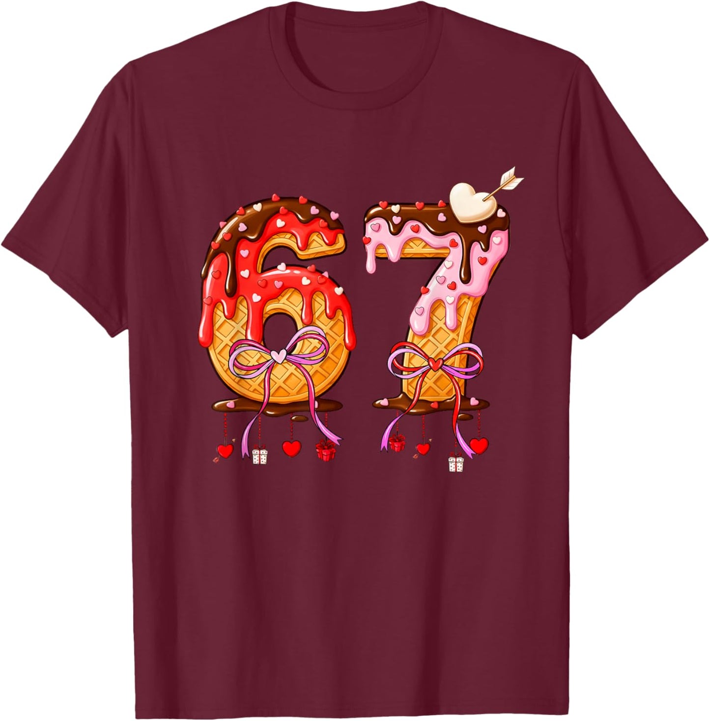 Valentine 6 7 Ice Cream Drip Meme Funny Six Seven Boy Girl T-Shirt - T-Shirt | Maroon
