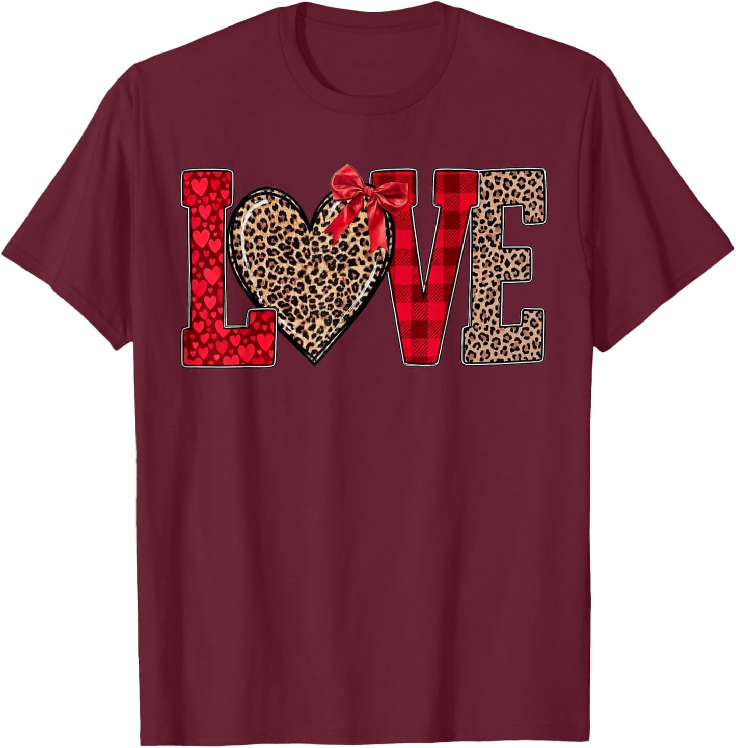 Leopard Love, Mama Valentine T-Shirt - T-Shirt | Maroon