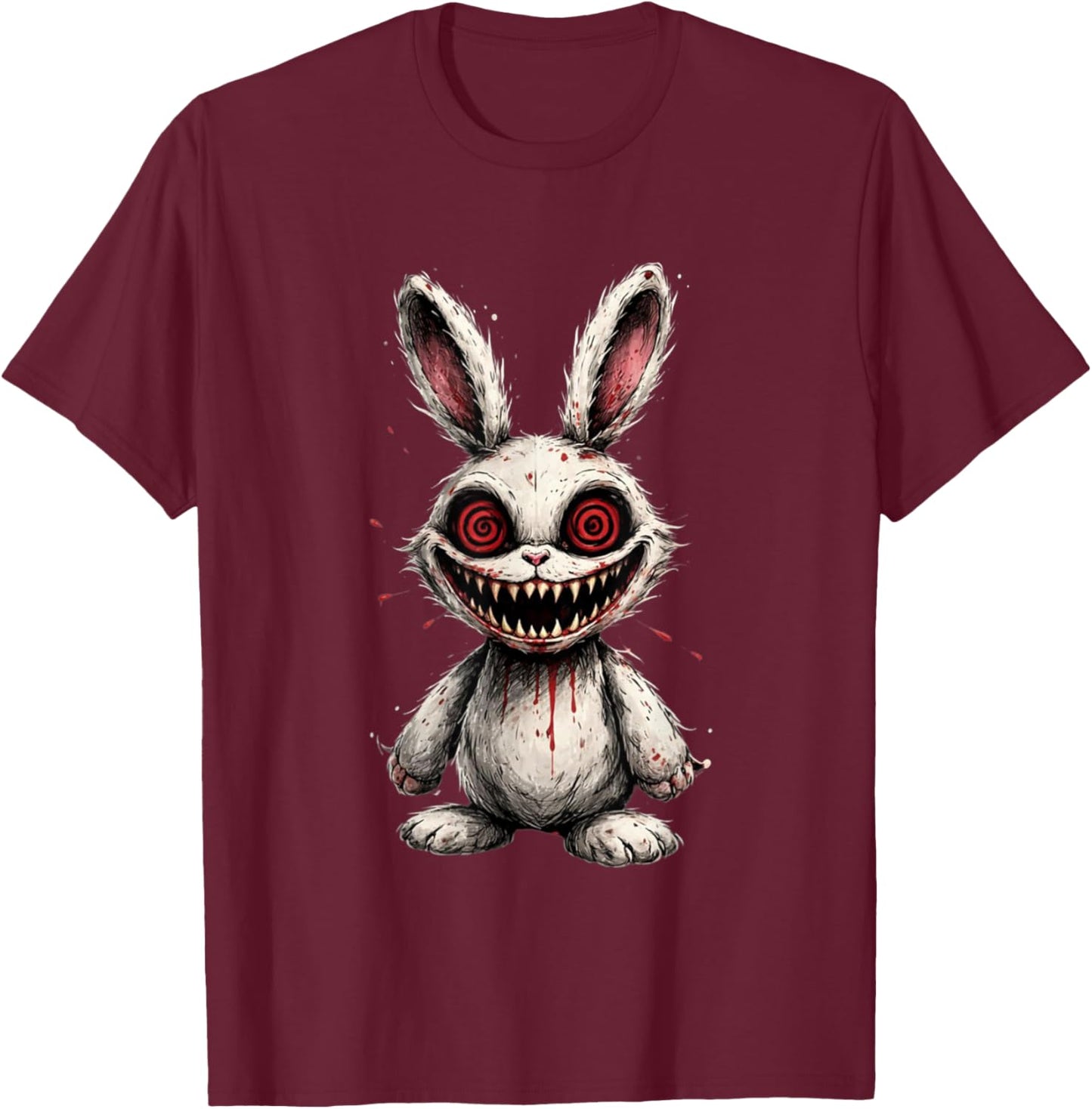 Psycho Cartoon Bunny Horror Graphic – Creepy Mascot Art T-Shirt - T-Shirt | Maroon