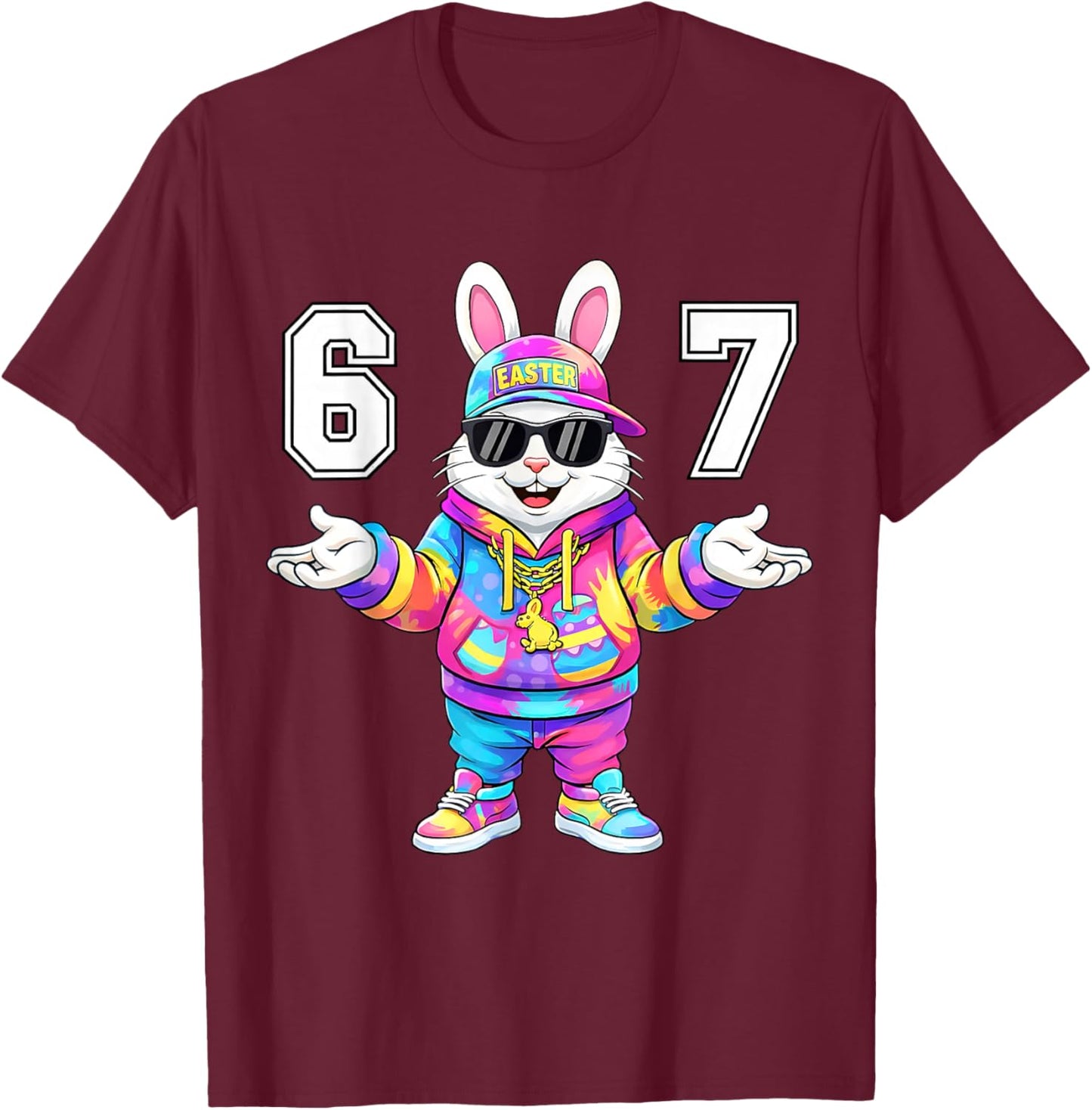 67 Six Seven Bunny Tie Dye Easter Day 67 Meme Men Boys Kids T-Shirt - T-Shirt | Maroon