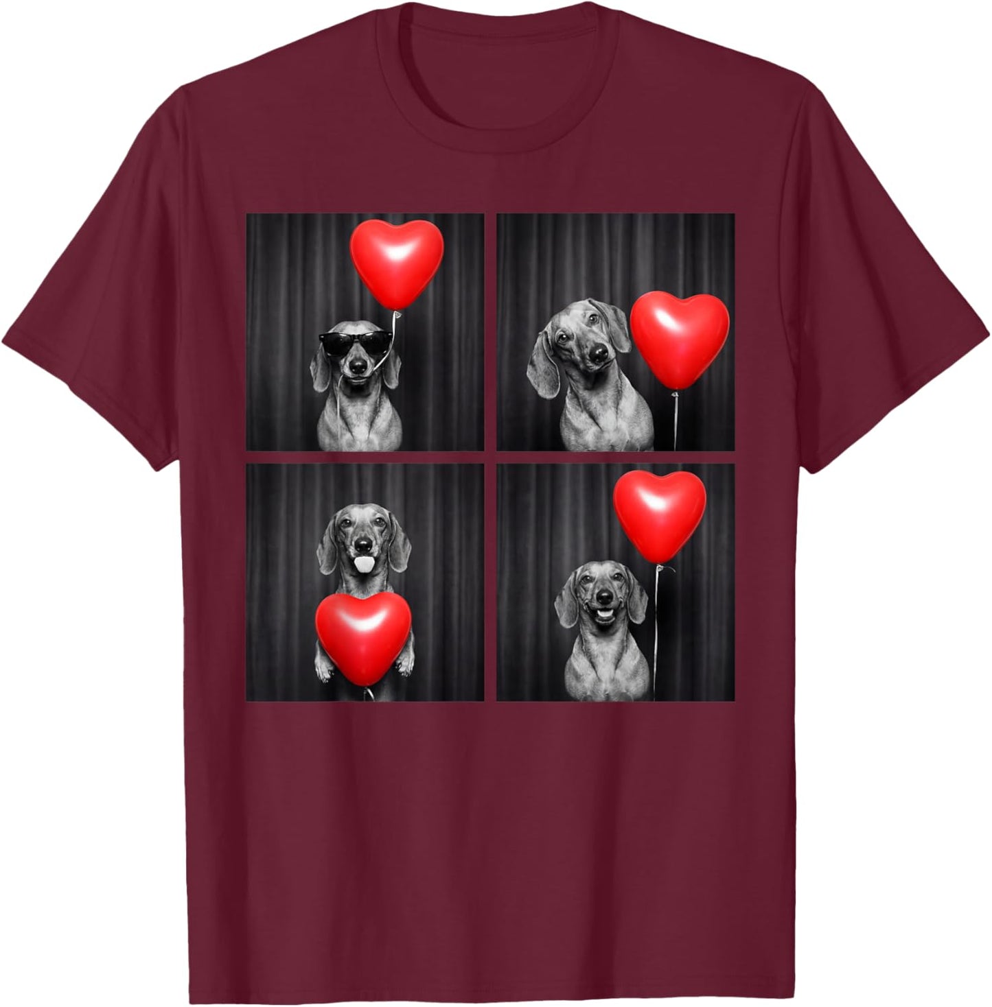 Funny Dachshund Photobooth Dog Lover Design Valentines T-Shirt - T-Shirt | Maroon