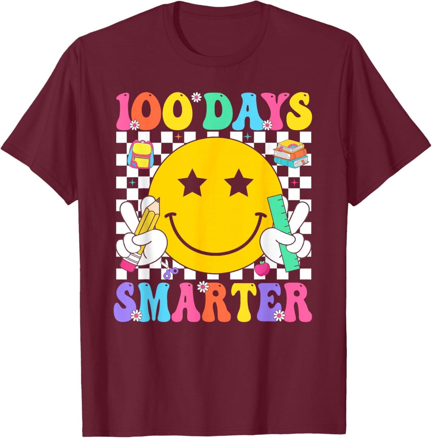 100 Days Smarter Teacher Boys Girls Kids 100th Day of School T-Shirt - T-Shirt | Maroon