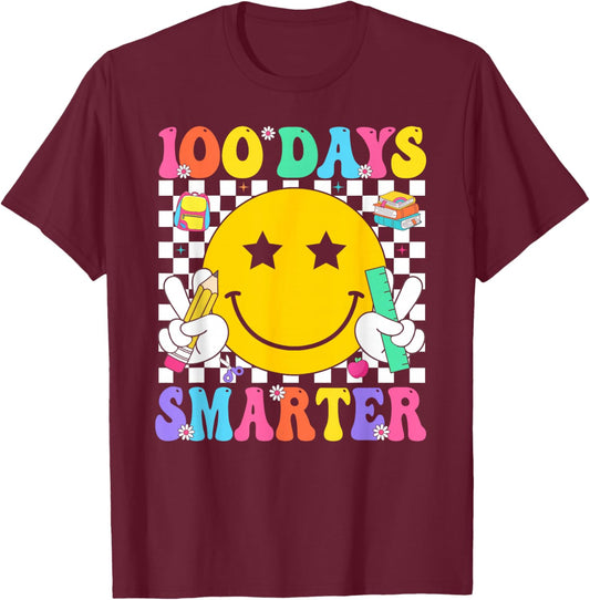 100 Days Smarter Teacher Boys Girls Kids 100th Day of School T-Shirt - T-Shirt | Maroon