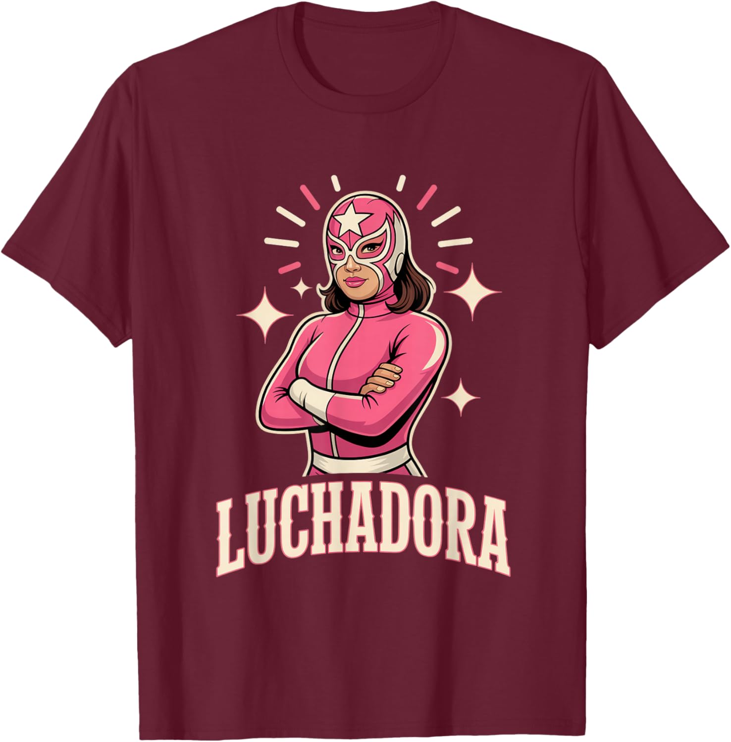 Luchadora Lucha Libre Masks Mexican Wrestling T-Shirt - T-Shirt | Maroon