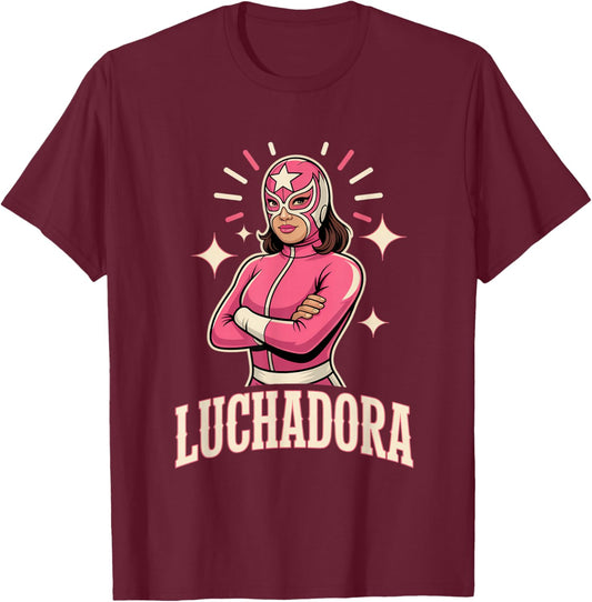 Luchadora Lucha Libre Masks Mexican Wrestling T-Shirt - T-Shirt | Maroon
