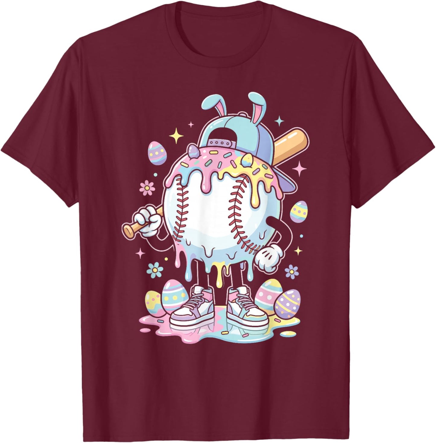 Baseball Drip Icecream Apparel Youth Boy Easter T-Shirt - T-Shirt | Maroon