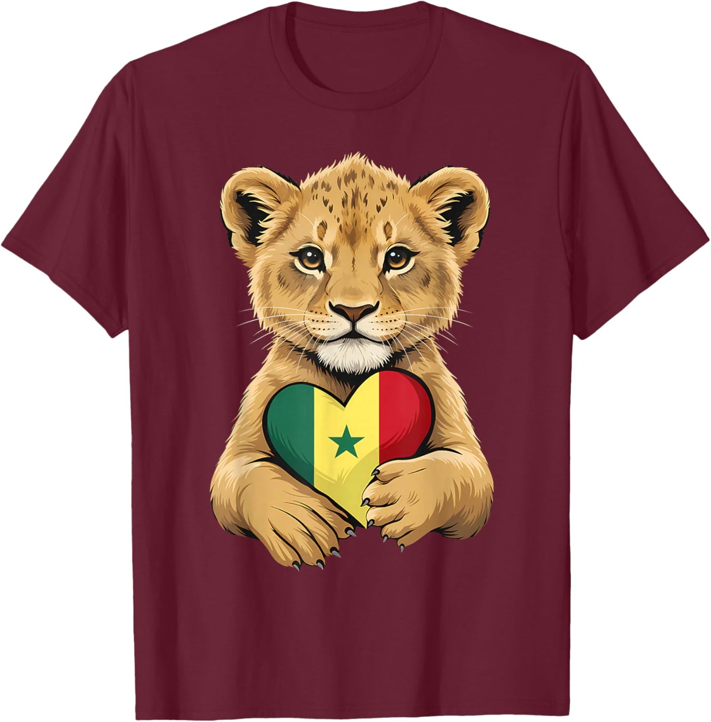 Senegal Roots Lion Heart Senegalese Flag T-Shirt - T-Shirt | Maroon