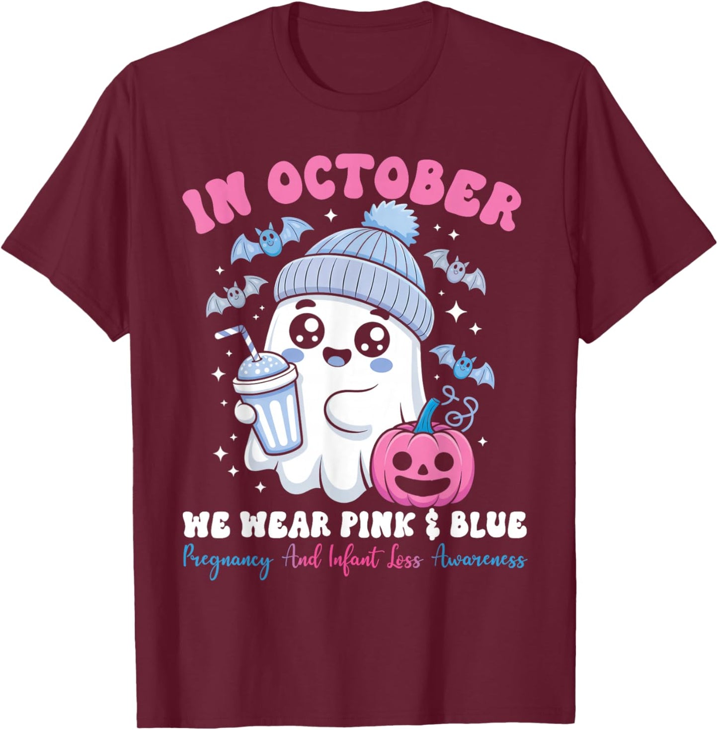 in October We Wear Pink and Blue Infant Loss Awareness T-Shirt - T-Shirt | Maroon