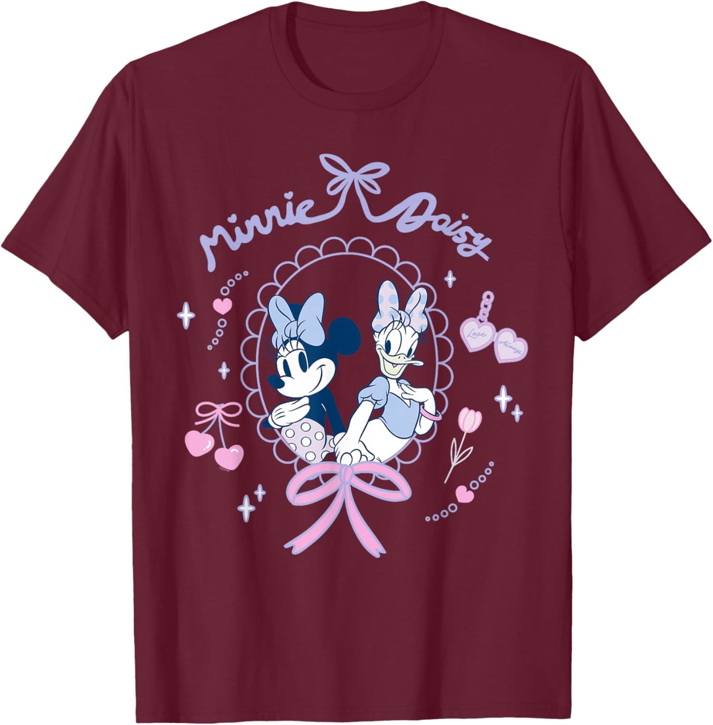 Disney Minnie Mouse & Daisy Duck Friend Heart Coquette Style T-Shirt - T-Shirt | Maroon