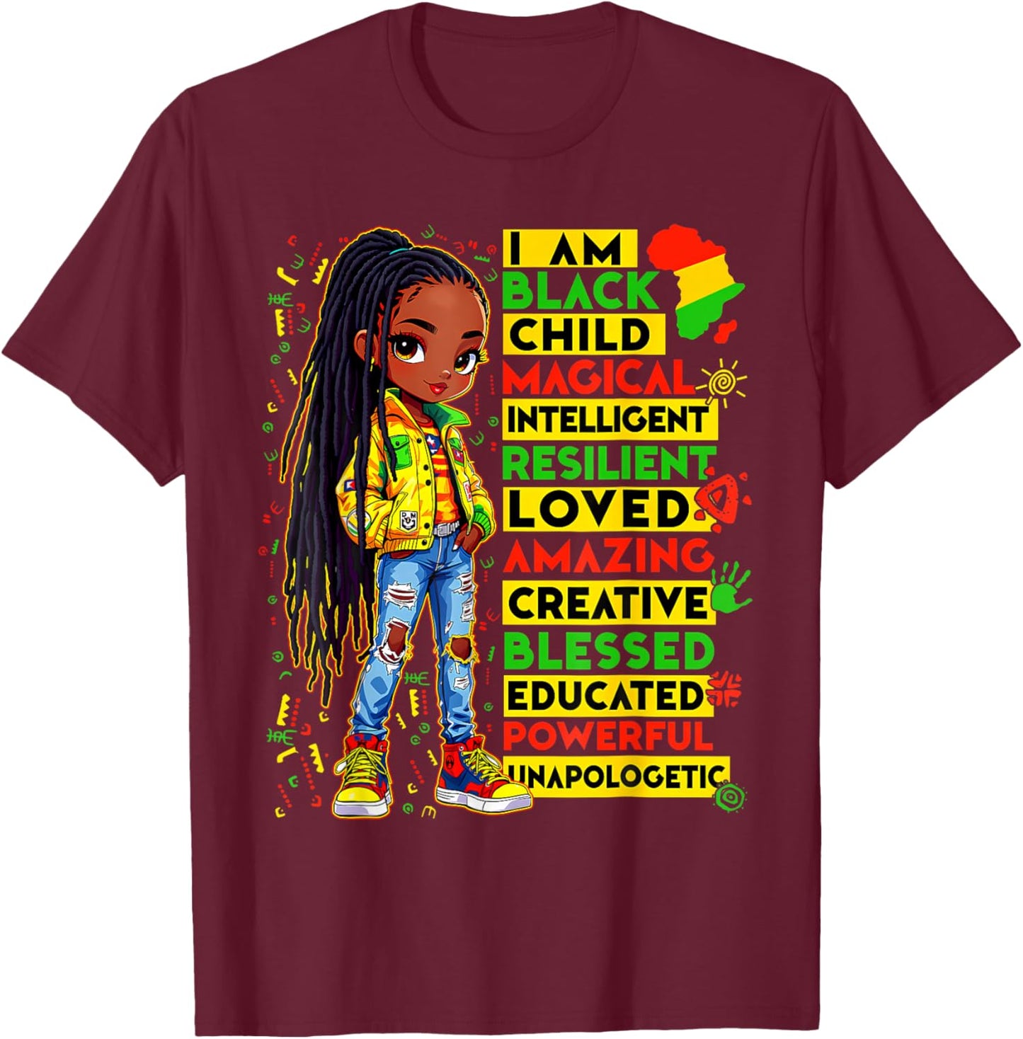 I Am Black Child Magical Love Blessed Black History Girl Kid T-Shirt - T-Shirt | Maroon