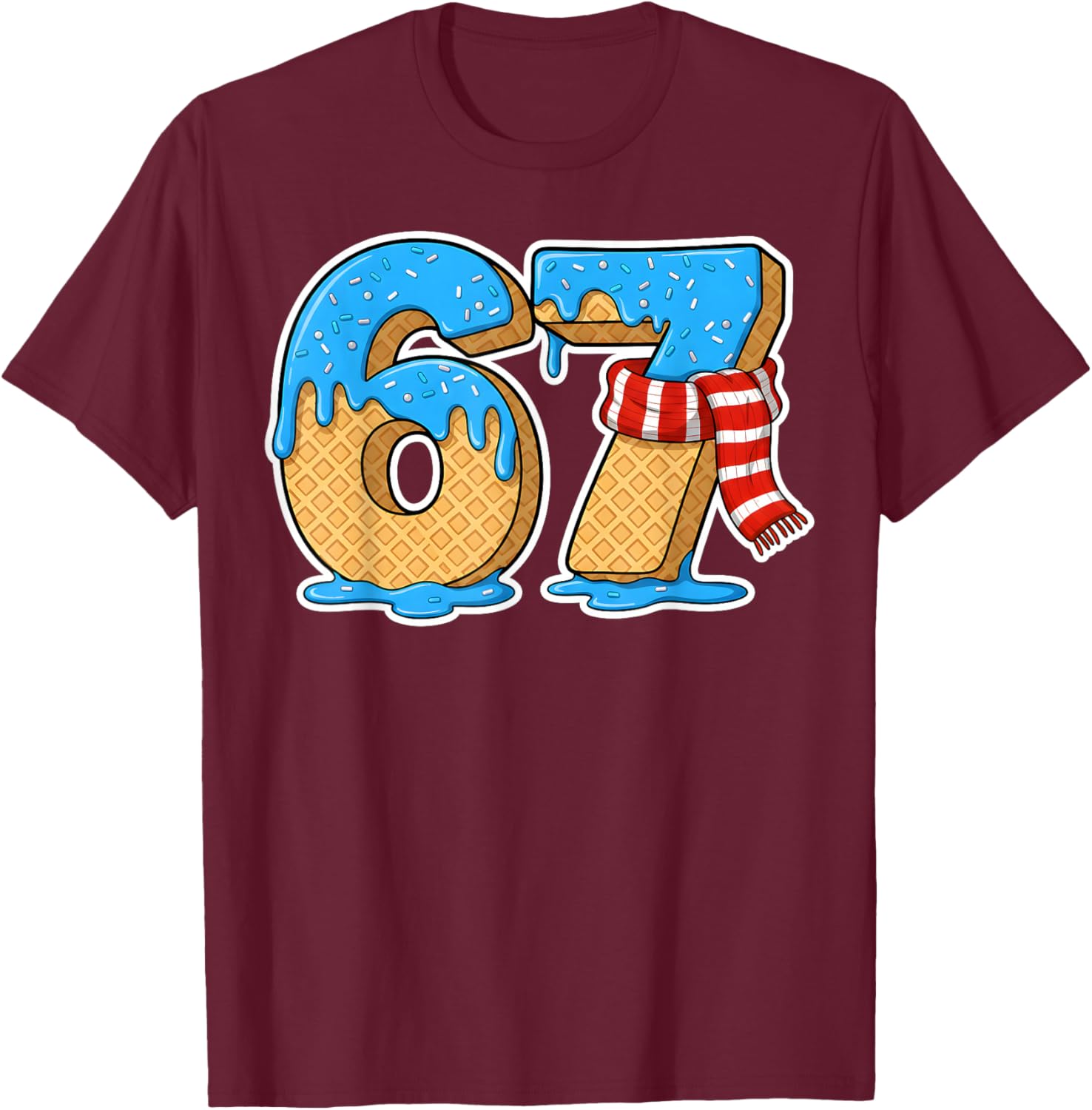 67 Ice Cream Drip Six Seven Baseball Drip 67 Funny Boys Meme T-Shirt - T-Shirt | Maroon