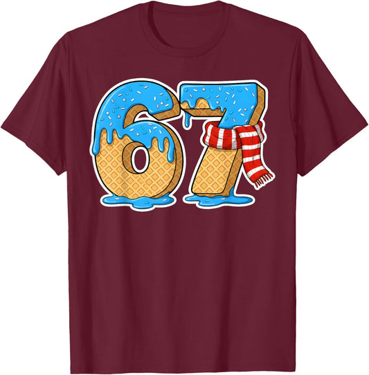 67 Ice Cream Drip Six Seven Baseball Drip 67 Funny Boys Meme T-Shirt - T-Shirt | Maroon