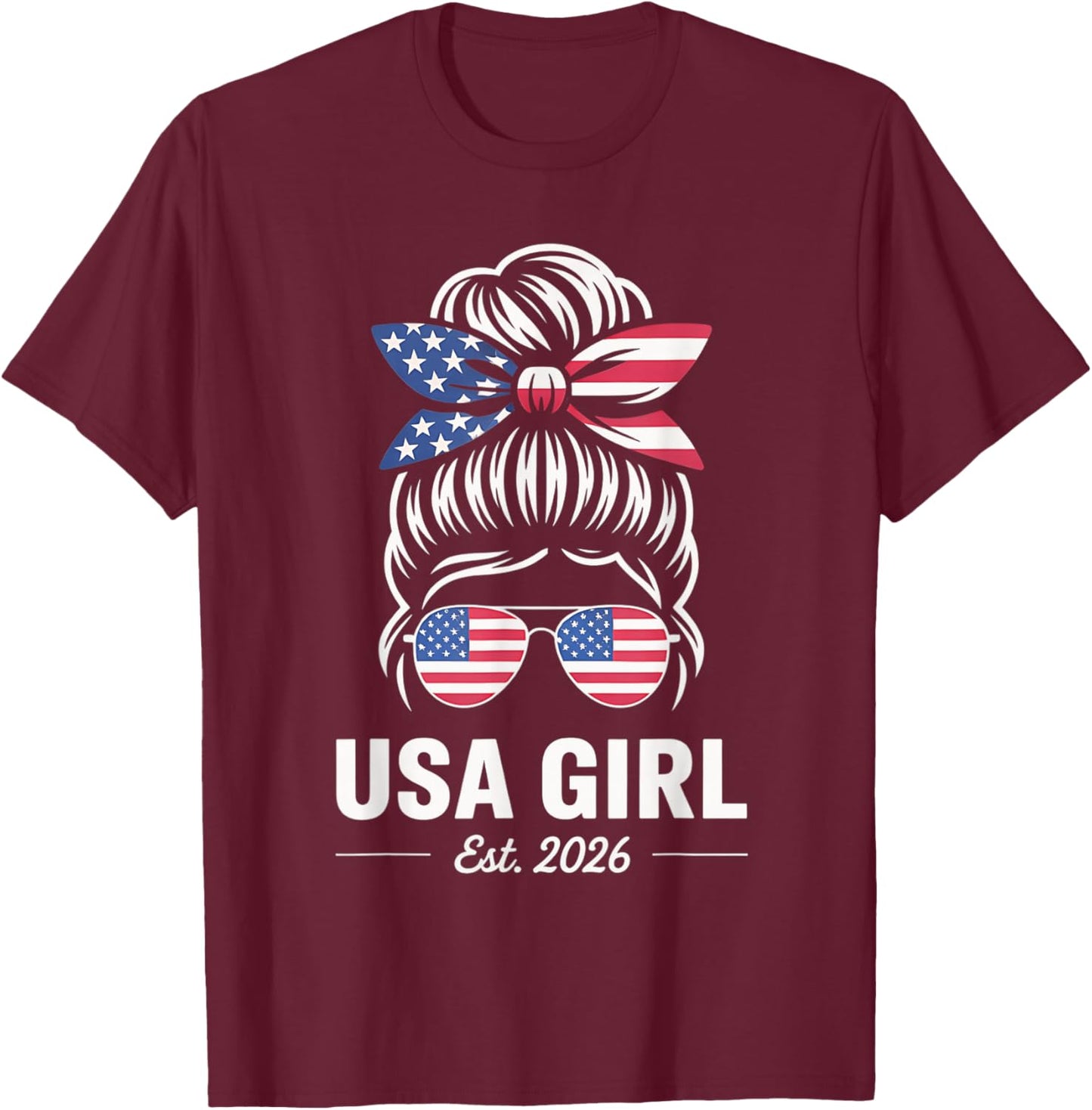 Us Citizen Est 2026 New Citizenship American USA Girl 2026 T-Shirt - T-Shirt | Maroon