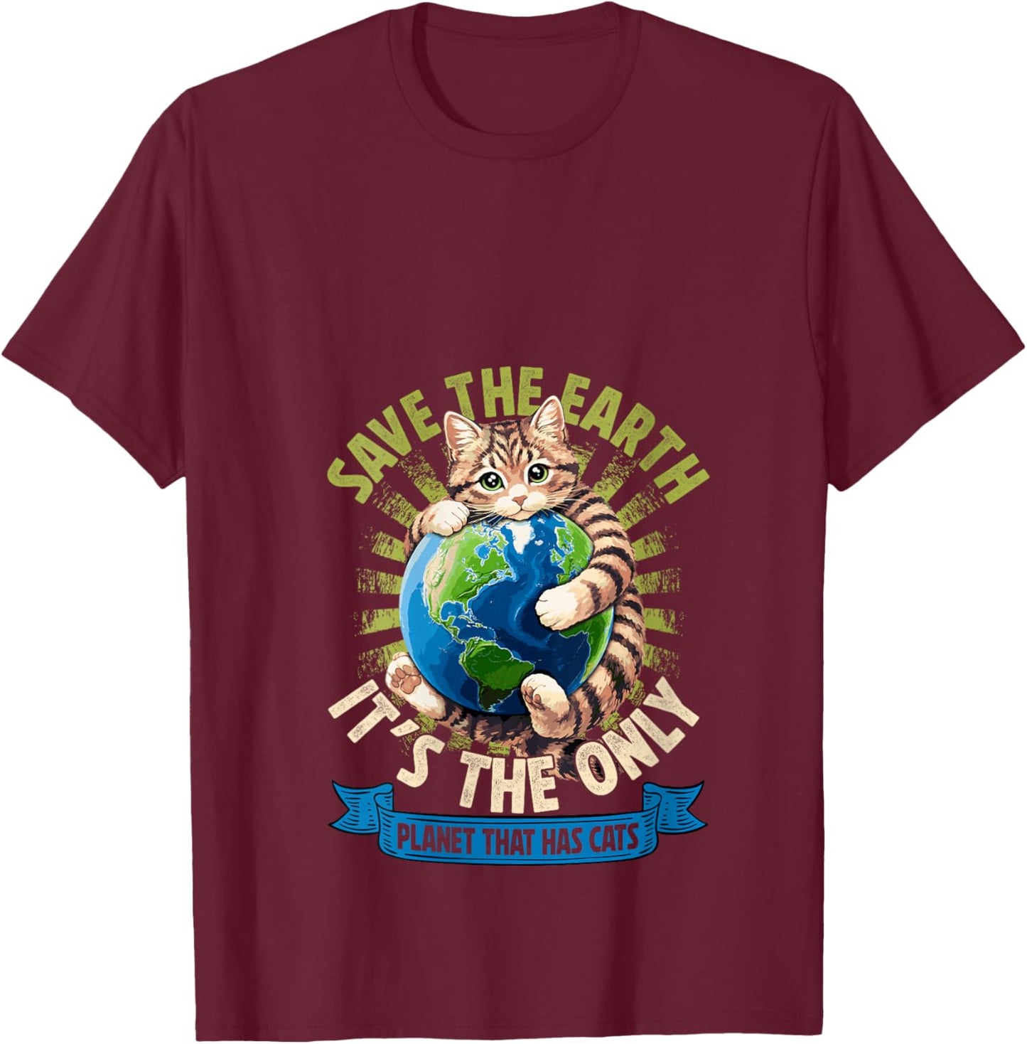 Women's Save The Earth Has Cats Earth Day Cat Lovers Kid Boy Girl V-Neck T-Shirt - T-Shirt | Maroon