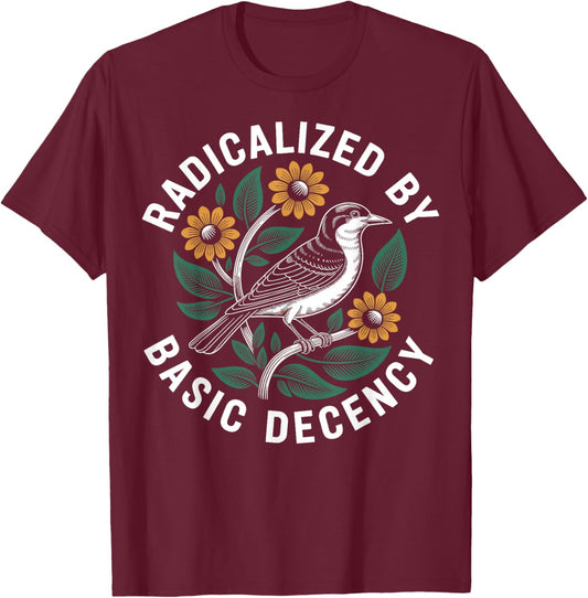 Radicalized by Basic Decency Retro Peace Bird Women T-Shirt - T-Shirt | Maroon