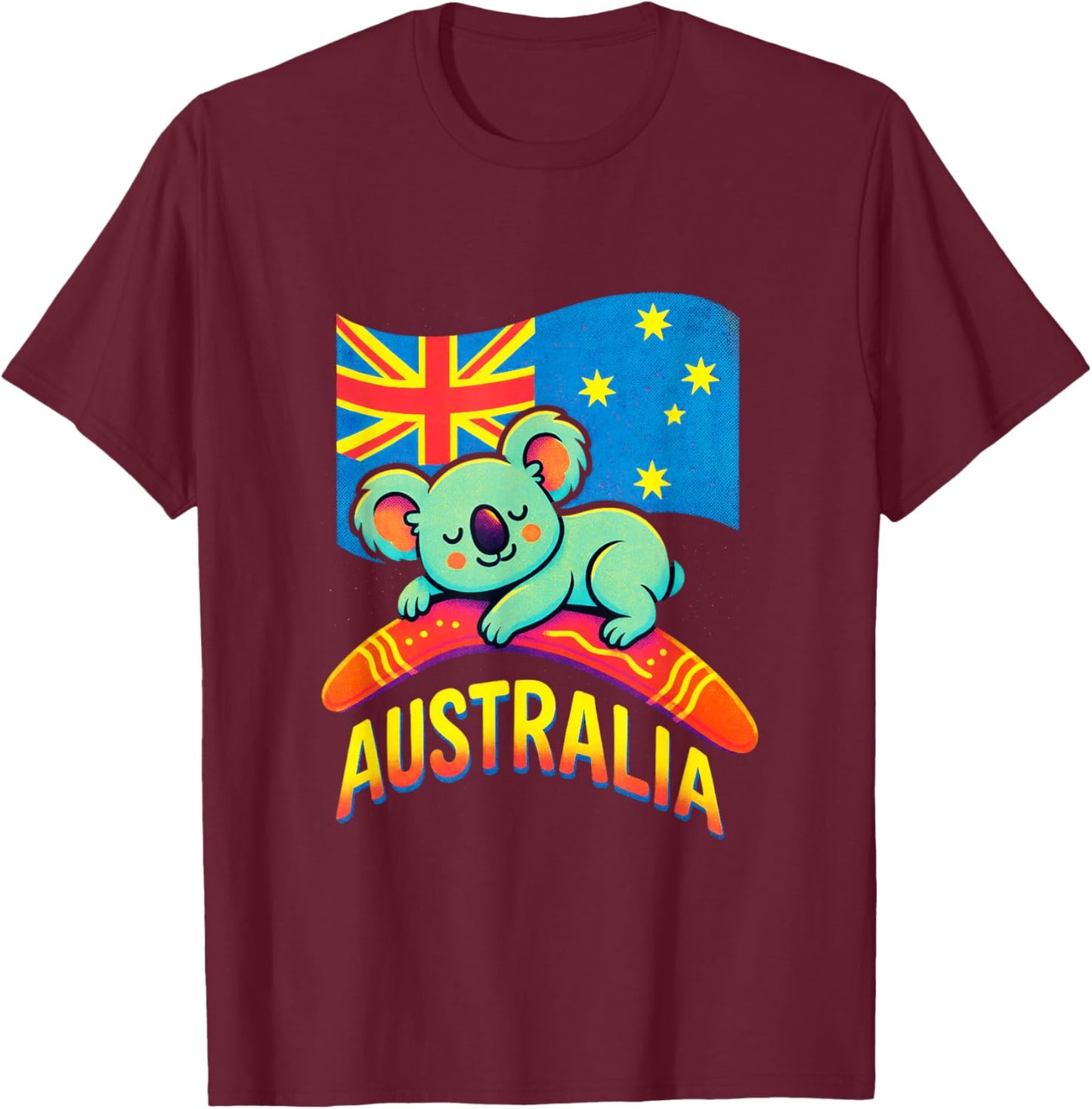 Australia - Koala, Flag, Art T-Shirt - T-Shirt | Maroon