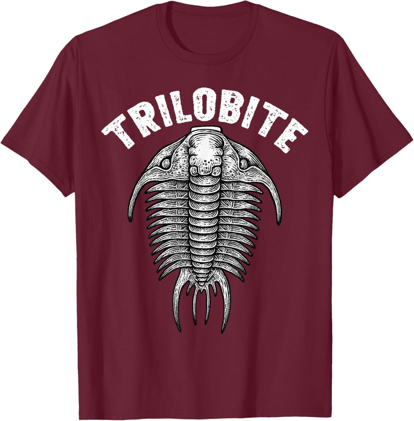 Trilobite Fossil Ancient Arthropod Dorsal View Paleontology T-Shirt - T-Shirt | Maroon