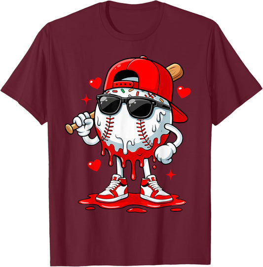 Baseball Drip Ice Cream Sunglasses Boys Youth Kids Valentine T-Shirt - T-Shirt | Maroon