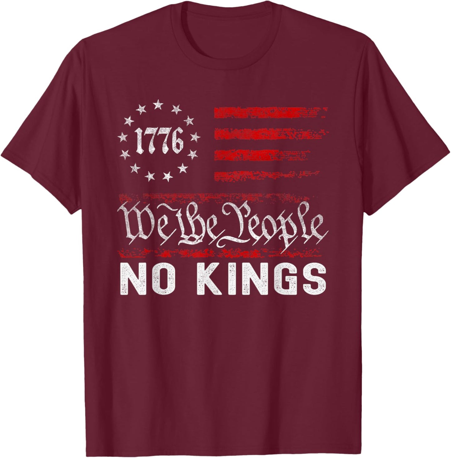 No Kings in America US Flag Vintage T-Shirt - T-Shirt | Maroon