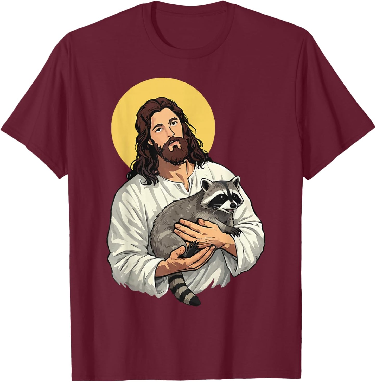 Jesus Holding Raccoon T-Shirt - T-Shirt | Maroon