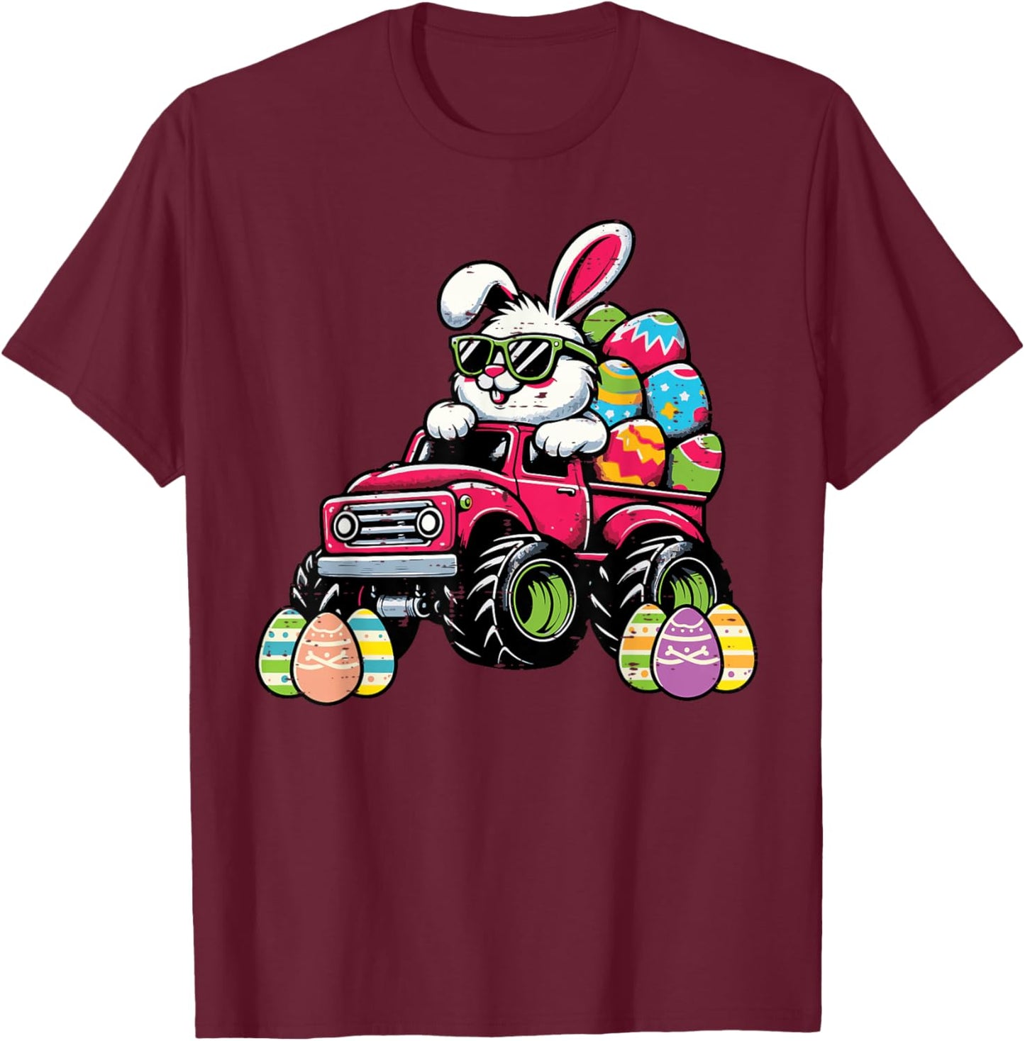 Easter Bunny Truck Eggs Rabbit Toddler Boys Kids Youth T-Shirt - T-Shirt | Maroon
