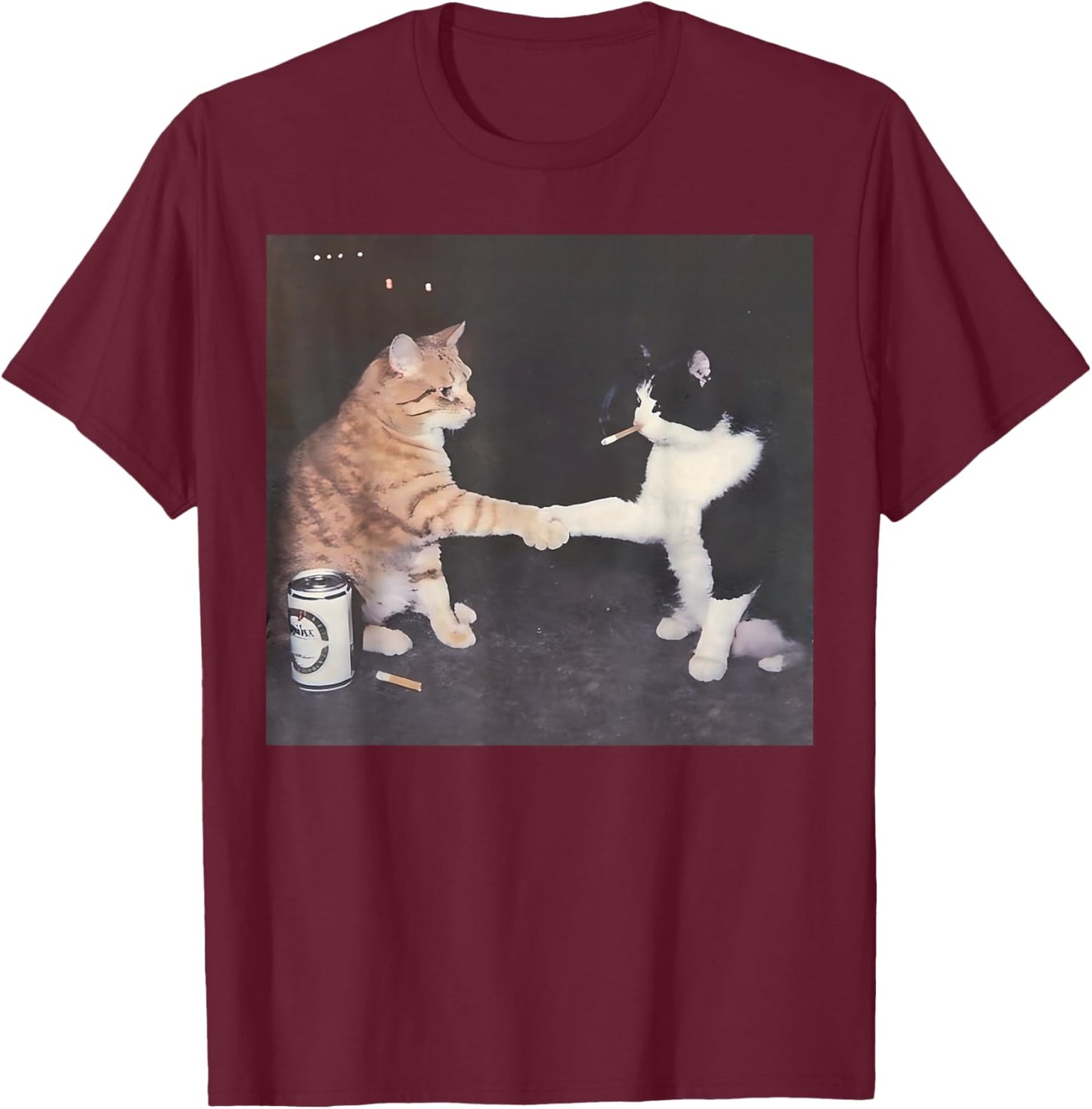 Funny Cigarette Smoking Cat Vintage Cat Meme T-Shirt - T-Shirt | Maroon