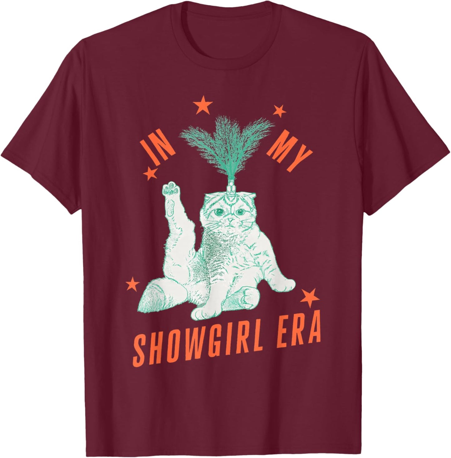 Funny Cat in Showgirl Costume Retro Humor T-Shirt - T-Shirt | Maroon