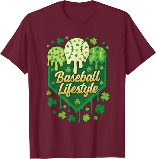 Baseball Patrick's Day Lifestyle Drip Shamrock Lucky Irish T-Shirt - T-Shirt | Maroon