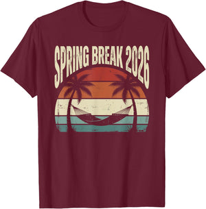 Spring Break 2026 Retro Beach Hammock Palm Tree Vacation T-Shirt - T-Shirt | Maroon