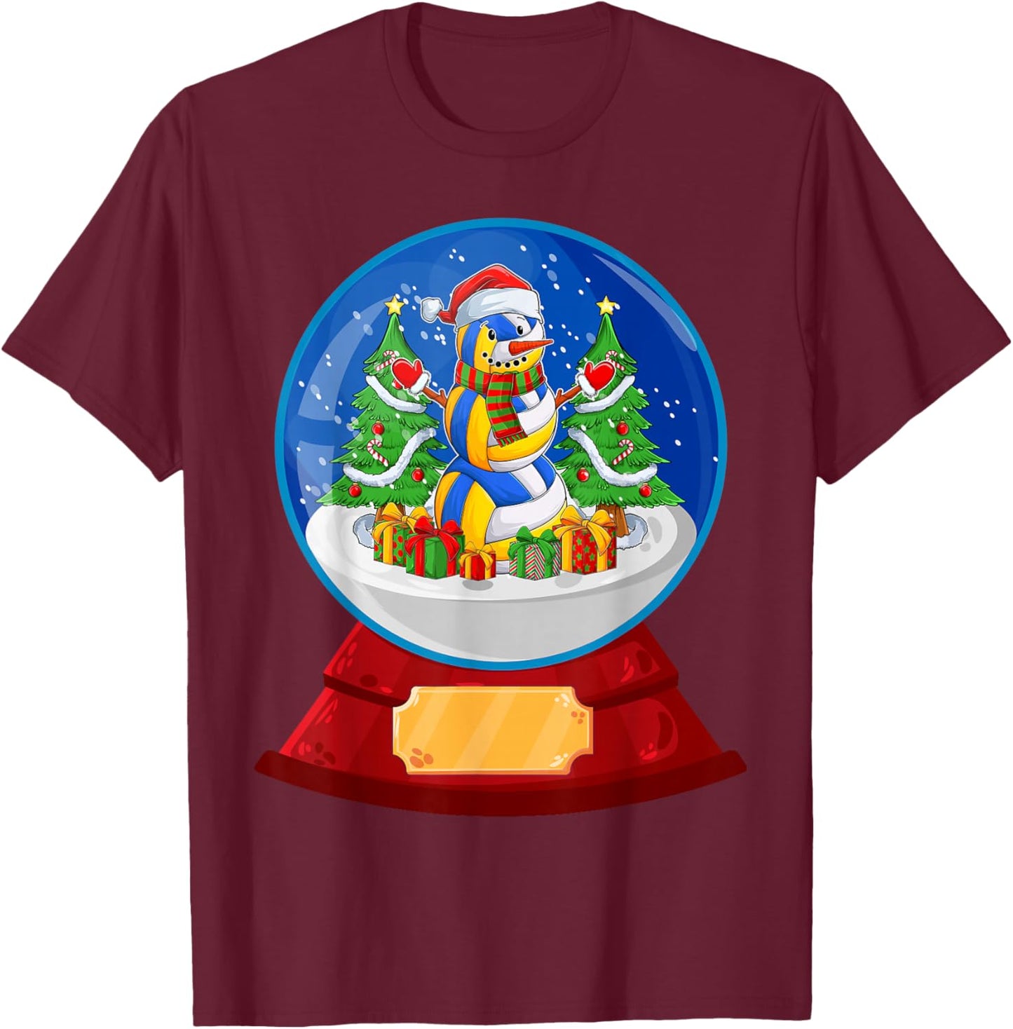 Snowman Volleyball Santa Hat Merry Christmas Pajamas Women T-Shirt - T-Shirt | Maroon