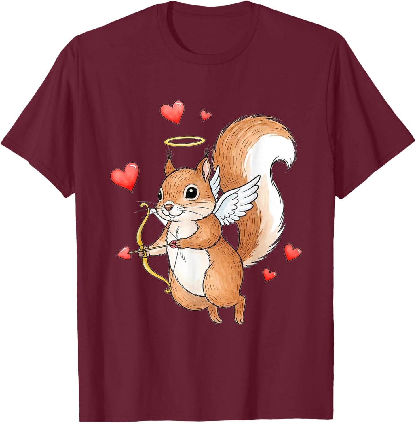 Cupid Squirrel Love Valentine's Day Romantic Art T-Shirt - T-Shirt | Maroon