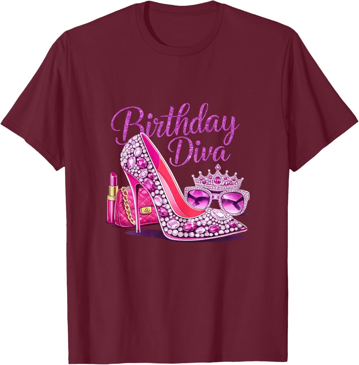 Girls Women Birthday Diva Happy Birthday Party T-Shirt - T-Shirt | Maroon