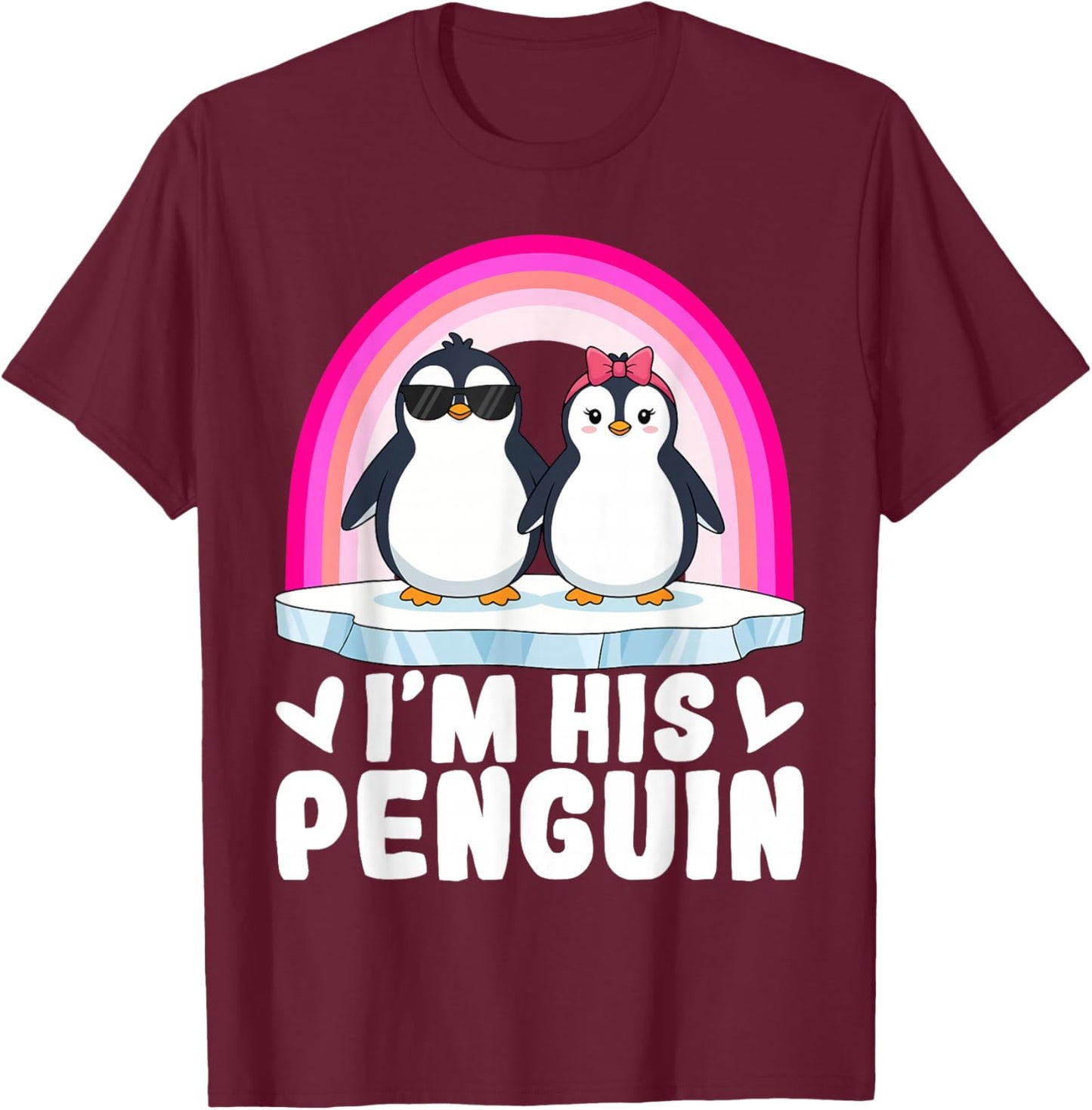 I'm Her Penguin Matching Couple Valentine Love Hearts T-Shirt - T-Shirt | Maroon