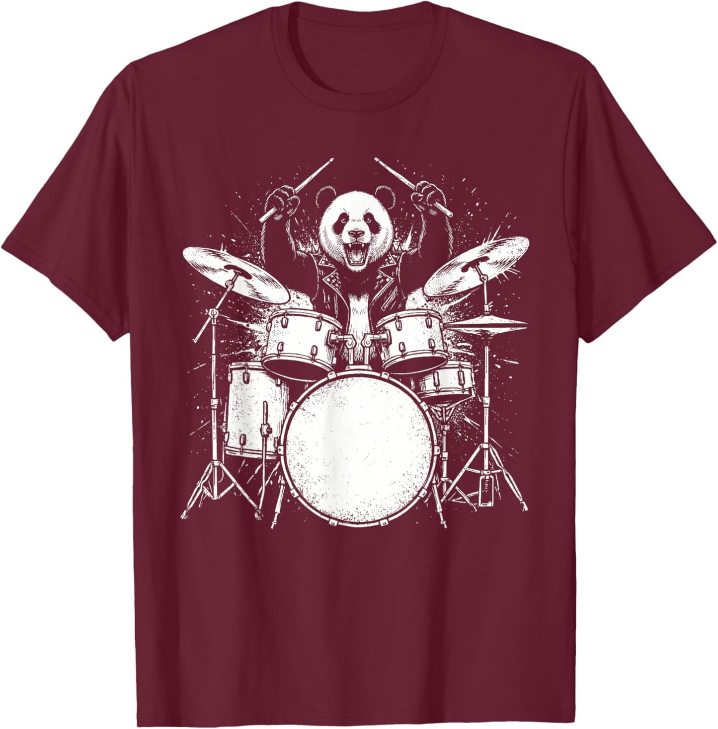 Panda Drummer Rock Wild Animal Playing Drums T-Shirt - T-Shirt | Maroon