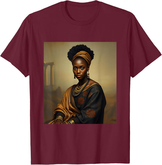 Black Melanated Mona Lisa African American History Month T-Shirt - T-Shirt | Maroon