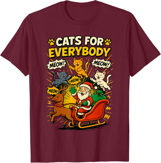 Cats for Everybody Christmas Shirt Men, Funny Santa Cat Dad T-Shirt - T-Shirt | Maroon
