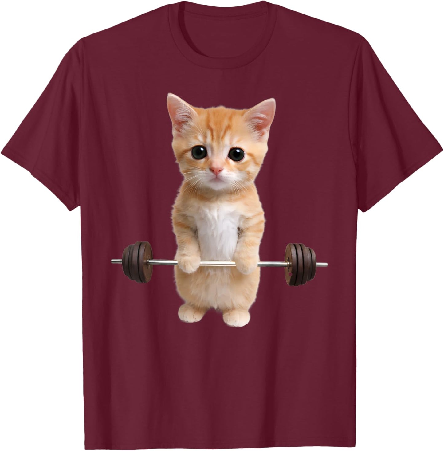 Vintage Retro Weight Lifting Gym Funny Cat Deadlift T-Shirt - T-Shirt | Maroon