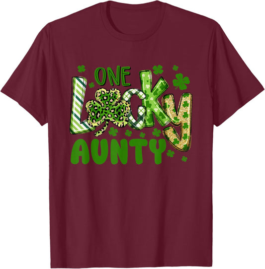 St Patricks Day Family Matching Groovy One Lucky Aunty T-Shirt - T-Shirt | Maroon