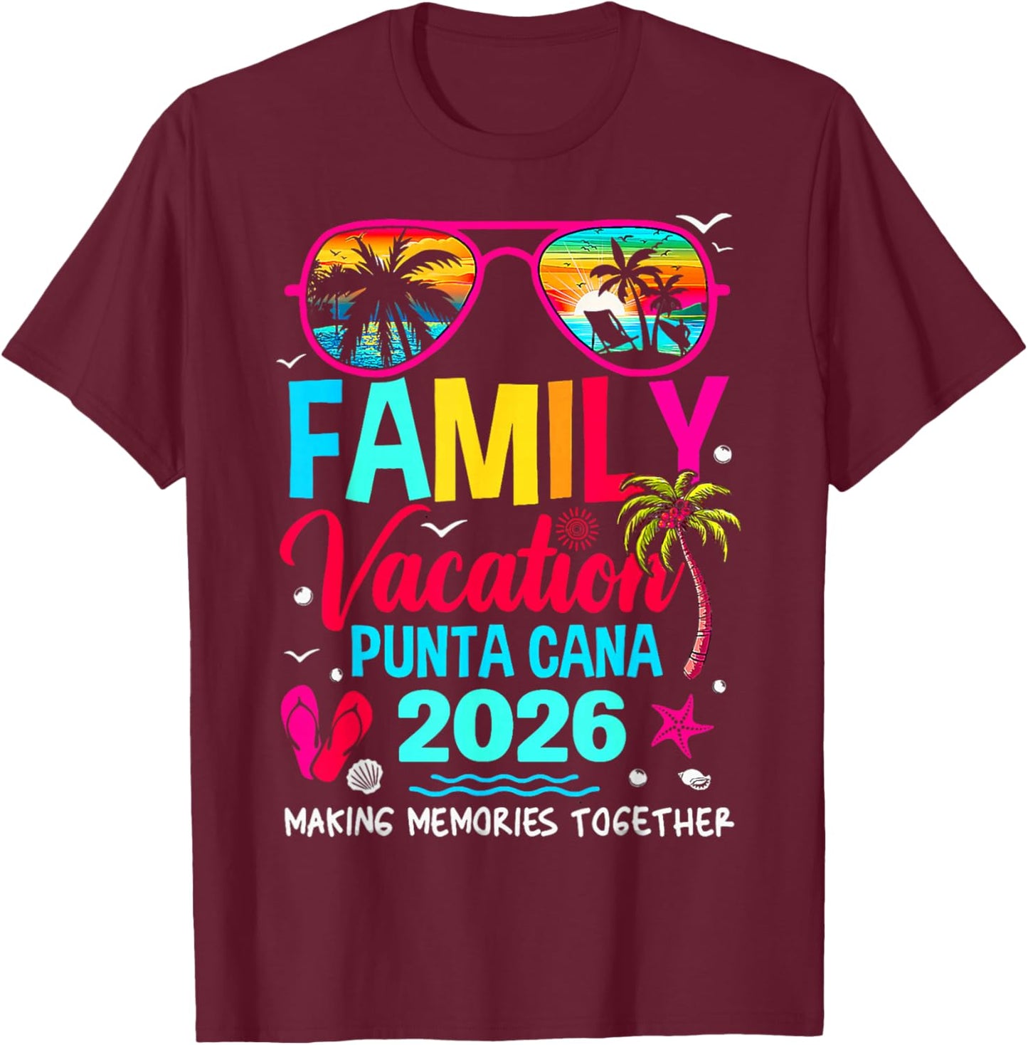 Family Vacation Punta Cana 2026 Matching Holiday Summer T-Shirt - T-Shirt | Maroon