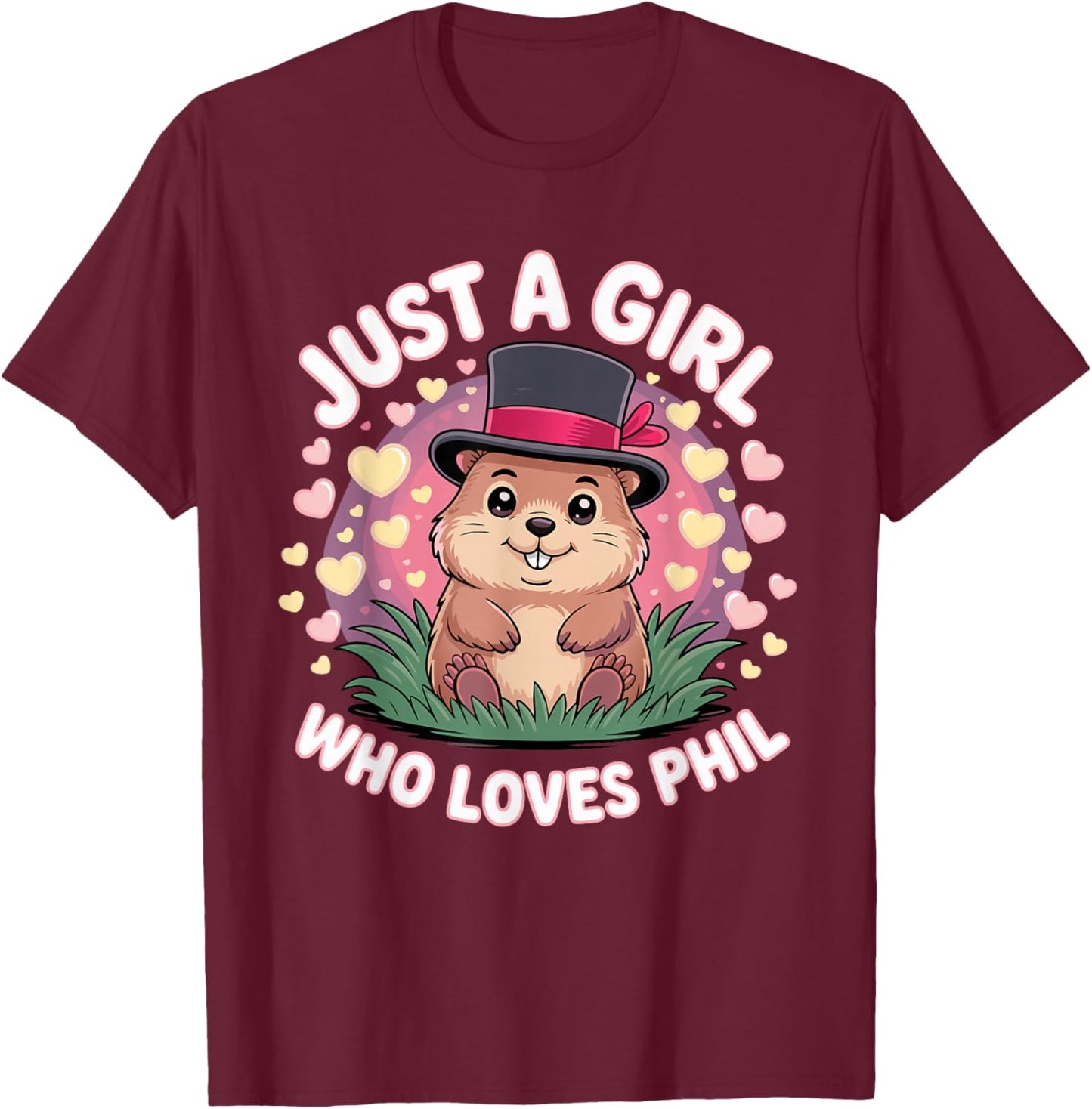 Punxy Phil's Groundhog Day Costume February 2nd Cute Girls T-Shirt - T-Shirt | Maroon