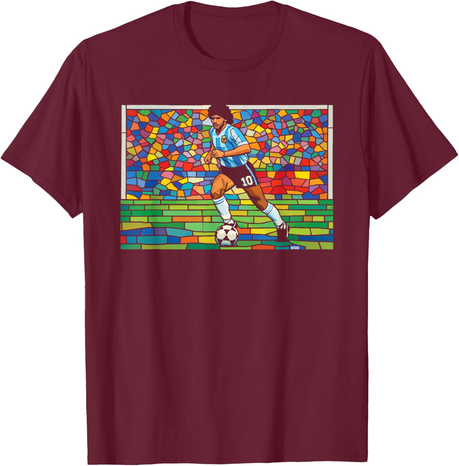 Diego Maradona Stained Glass Style Football Art Soccer T-Shirt - T-Shirt | Maroon