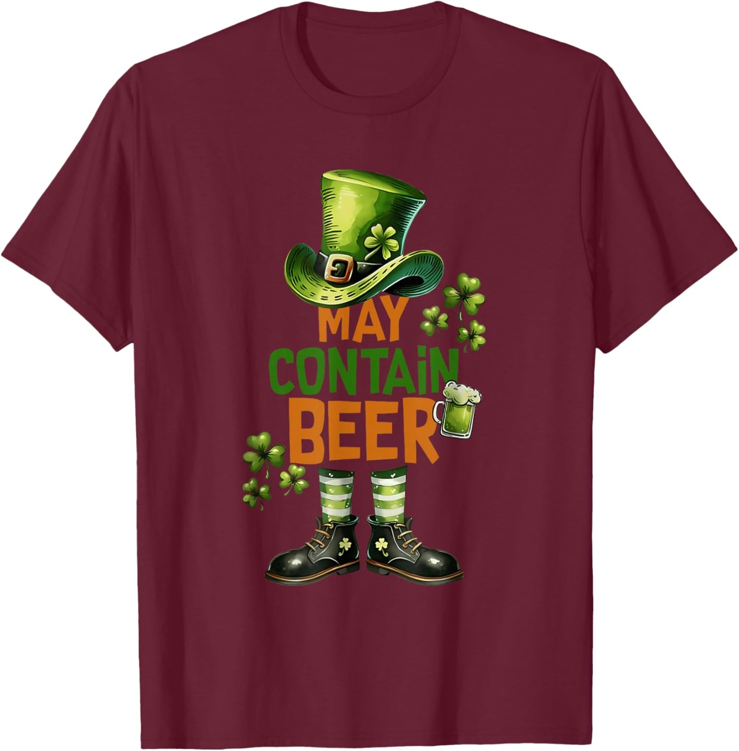 May Contain Beer Leprechaun Costume St Patricks Day T-Shirt - T-Shirt | Maroon